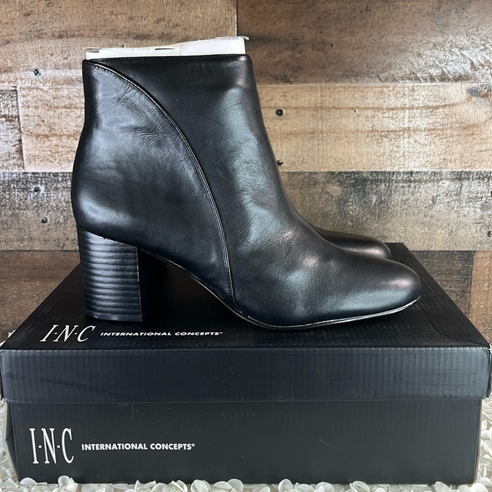 INC International Concepts Womens Black Padded Floriann Leather Bootie Size 9